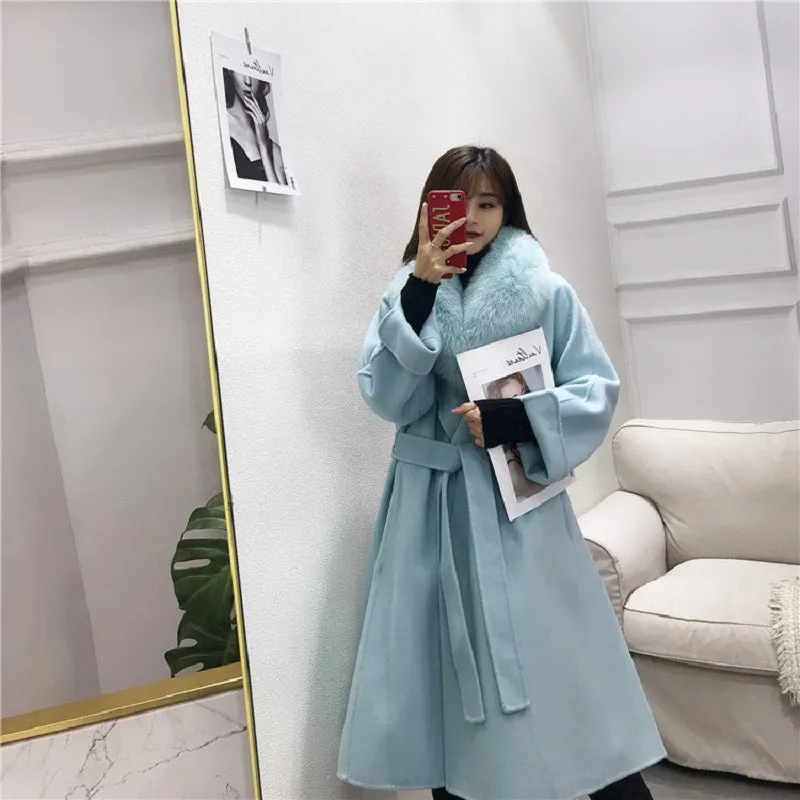 Women's Winter Casual Slim Long Trench With Fox Fur