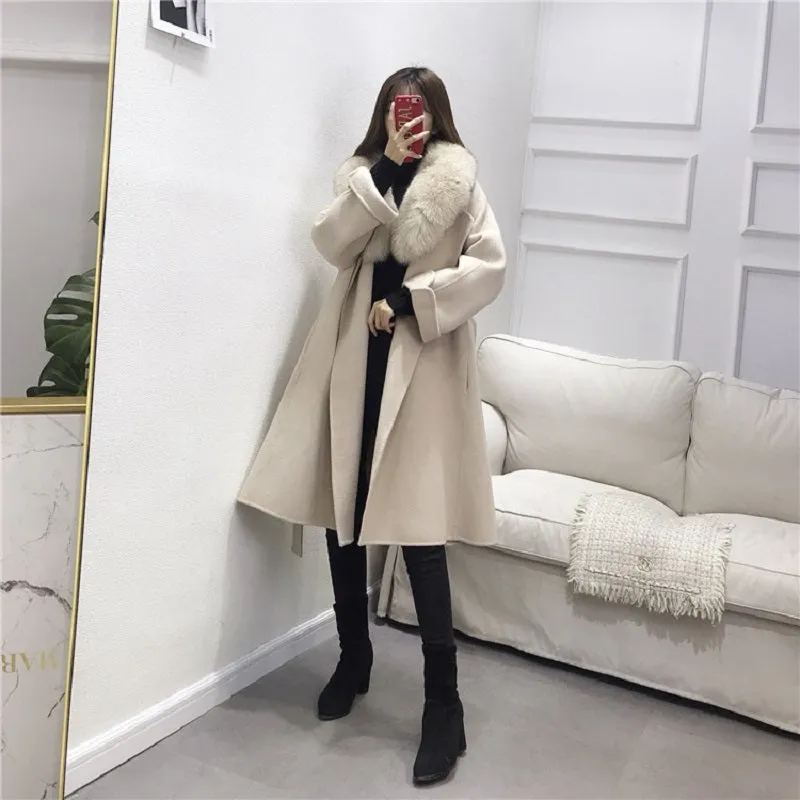 Women's Winter Casual Slim Long Trench With Fox Fur
