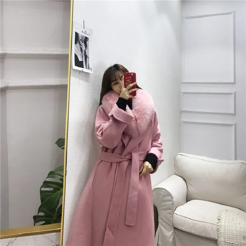 Women's Winter Casual Slim Long Trench With Fox Fur