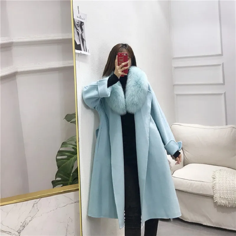 Women's Winter Casual Slim Long Trench With Fox Fur