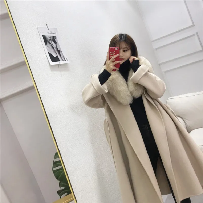 Women's Winter Casual Slim Long Trench With Fox Fur