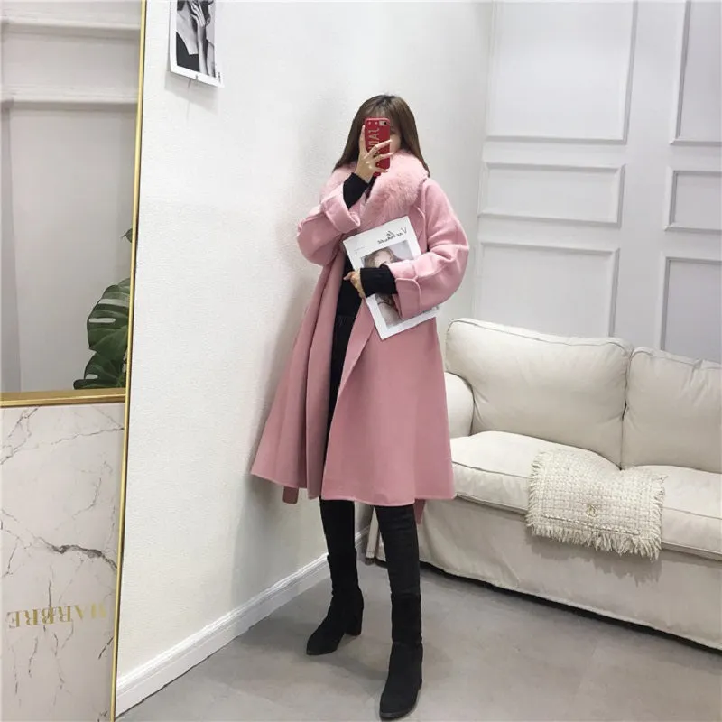 Women's Winter Casual Slim Long Trench With Fox Fur