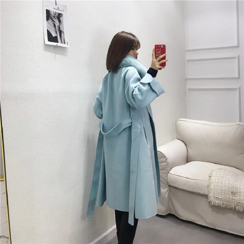 Women's Winter Casual Slim Long Trench With Fox Fur