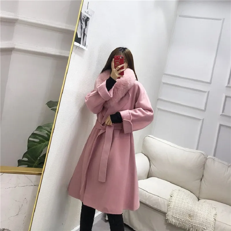 Women's Winter Casual Slim Long Trench With Fox Fur