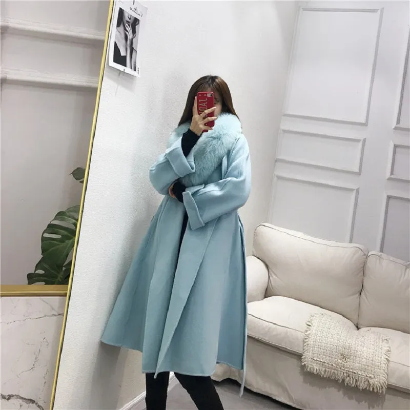 Women's Winter Casual Slim Long Trench With Fox Fur