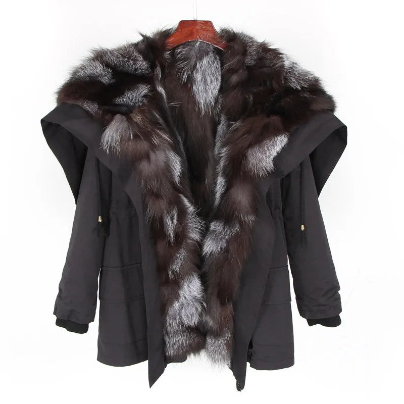 Women's Winter Casual Thick Bat-Sleeved Parka With Fur