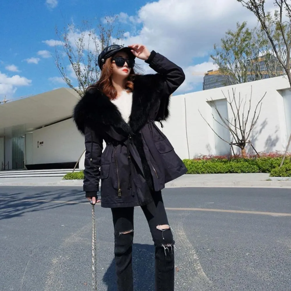 Women's Winter Casual Thick Bat-Sleeved Parka With Fur