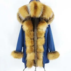 Women's Winter Casual Thick Denim Parka With Rabbit Fur