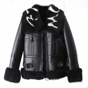 Women's Winter Casual Thick Leather Coat With Wool