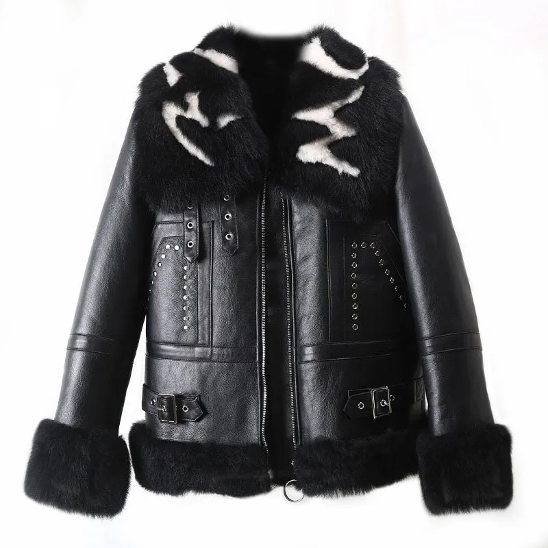 Women's Winter Casual Thick Leather Coat With Wool