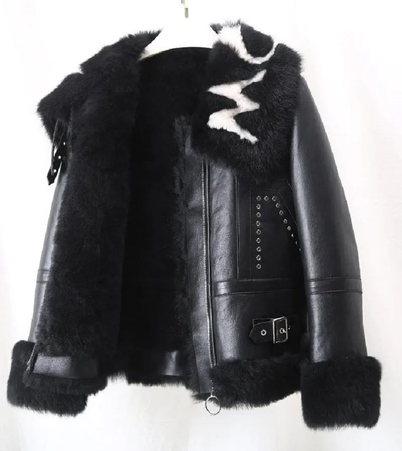 Women's Winter Casual Thick Leather Coat With Wool