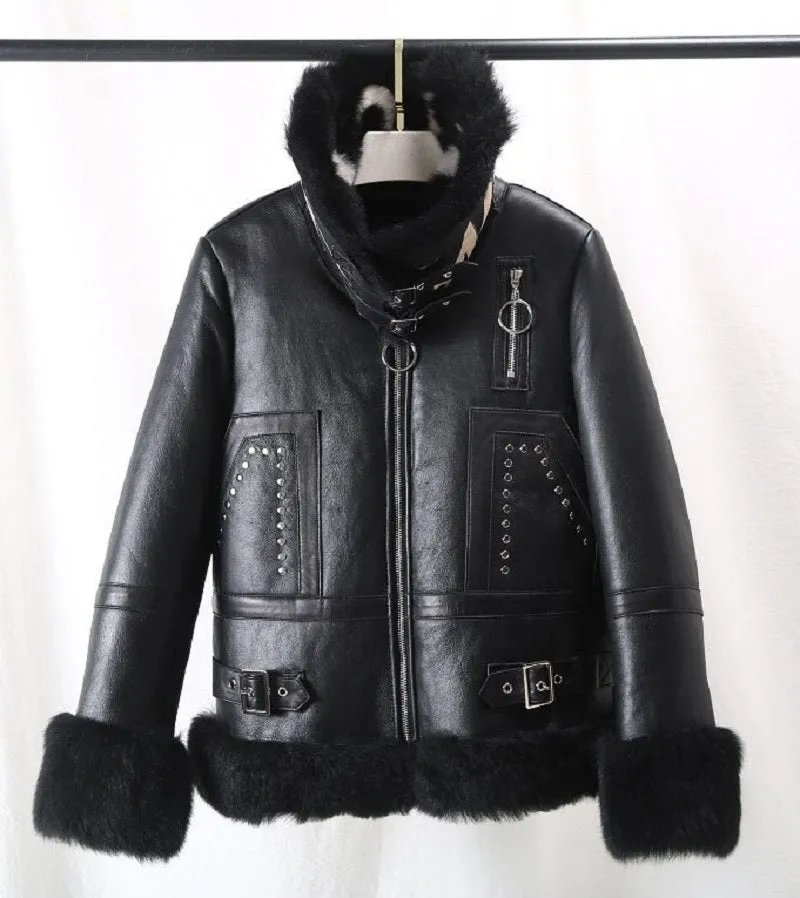 Women's Winter Casual Thick Leather Coat With Wool