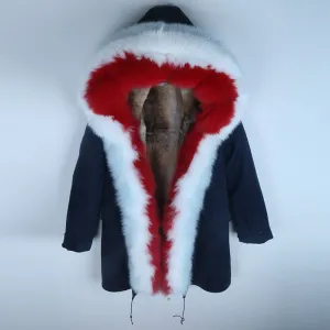Women's Winter Casual Thick Slim Long Warm Parka With Rabbit Fur