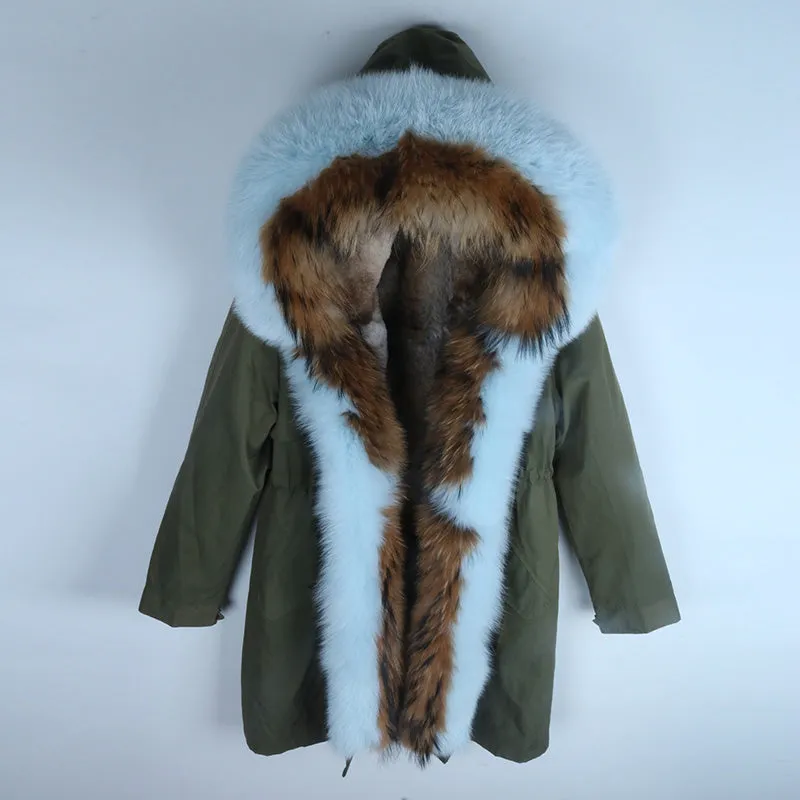 Women's Winter Casual Thick Slim Long Warm Parka With Rabbit Fur