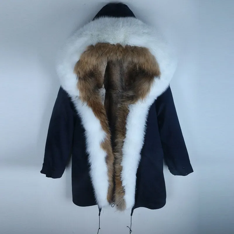 Women's Winter Casual Thick Slim Long Warm Parka With Rabbit Fur