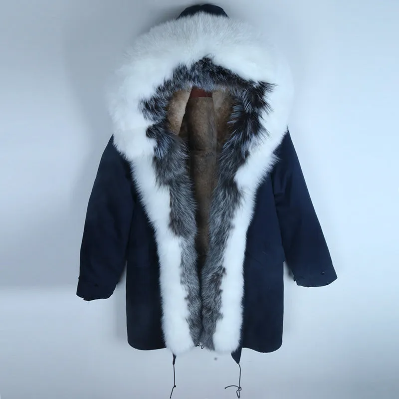 Women's Winter Casual Thick Slim Long Warm Parka With Rabbit Fur