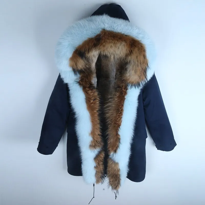 Women's Winter Casual Thick Slim Long Warm Parka With Rabbit Fur