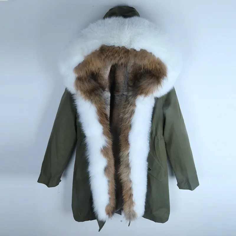 Women's Winter Casual Thick Slim Long Warm Parka With Rabbit Fur