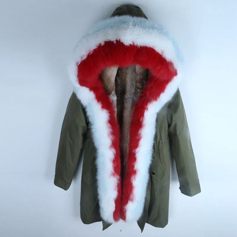 Women's Winter Casual Thick Slim Long Warm Parka With Rabbit Fur