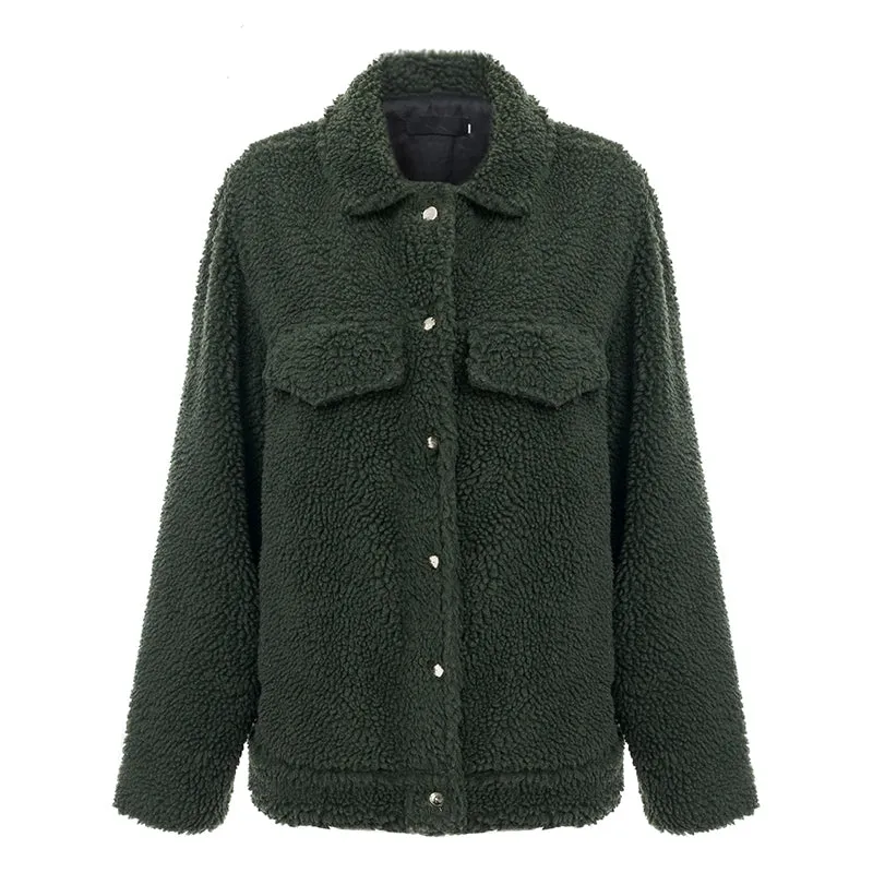 Women's Winter Faux fur Lapel Button Jacket