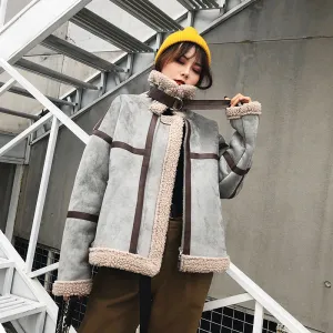 Women's Winter Faux Sheepskin Short Coat With Faux Wool