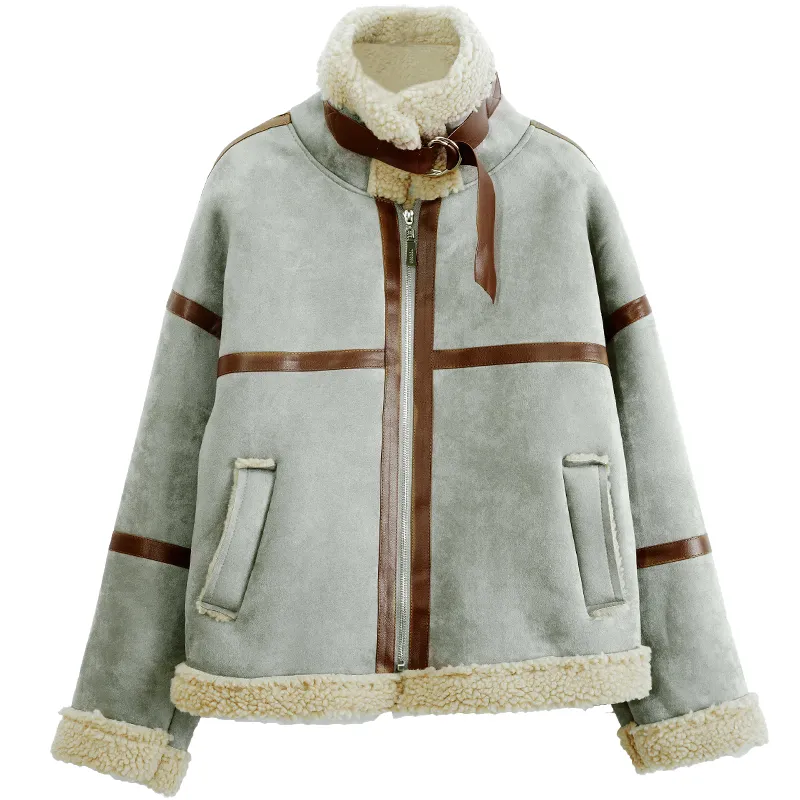 Women's Winter Faux Sheepskin Short Coat With Faux Wool