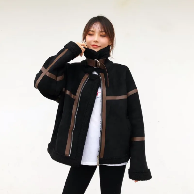 Women's Winter Faux Sheepskin Short Coat With Faux Wool