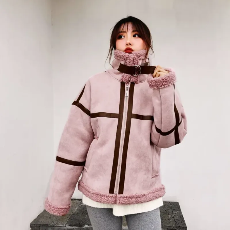 Women's Winter Faux Sheepskin Short Coat With Faux Wool