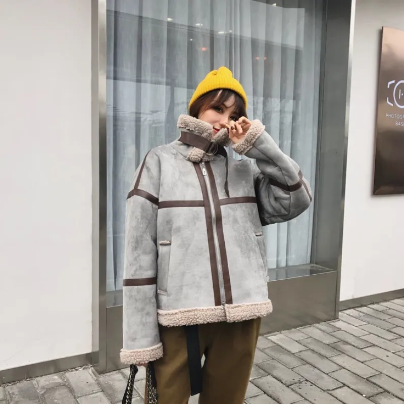 Women's Winter Faux Sheepskin Short Coat With Faux Wool