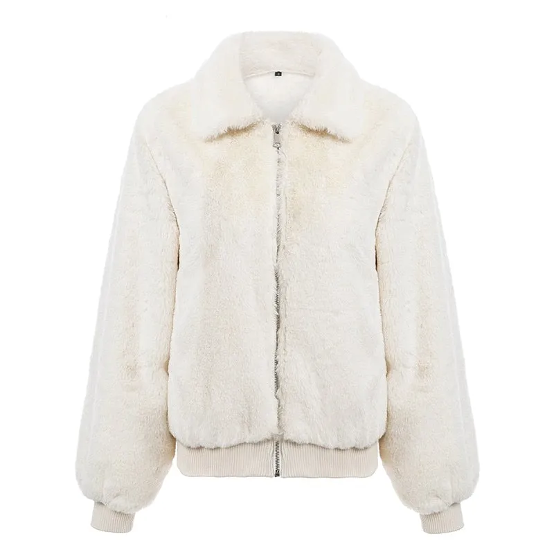 Women's Winter Furry Faux Fur Casual Bomber