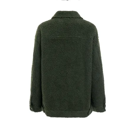 Women's Winter Long Sleeved Lambs Wool Button Jacket