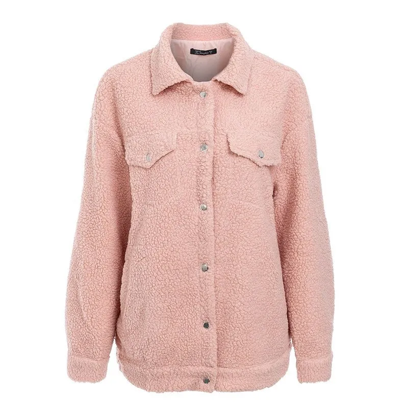 Women's Winter Long Sleeved Lambs Wool Button Jacket
