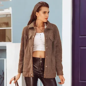 Women's Winter Long Sleeved Lambs Wool Button Jacket