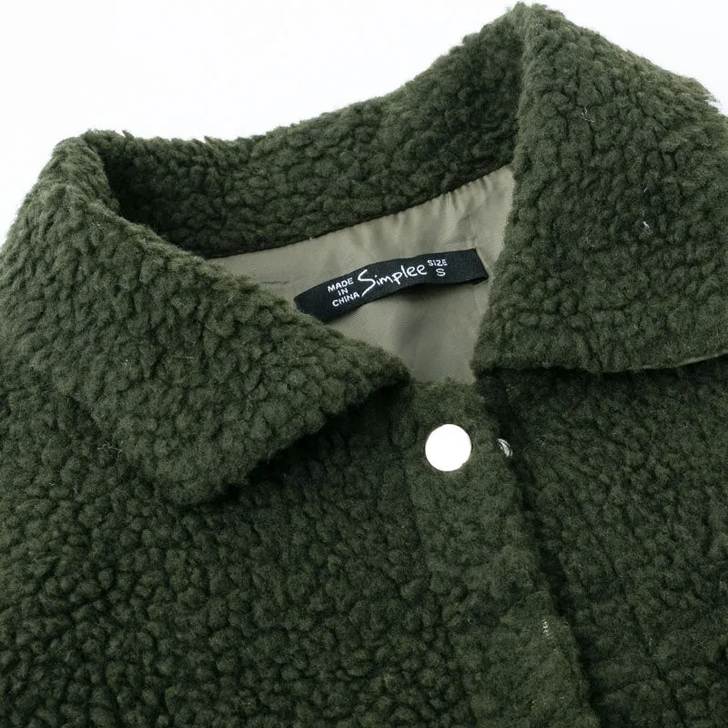 Women's Winter Long Sleeved Lambs Wool Button Jacket