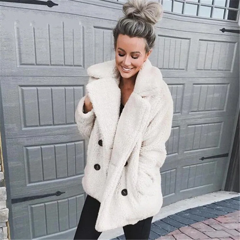 Women's Winter Soft Plush Thick Fleece Faux Fur Jacket