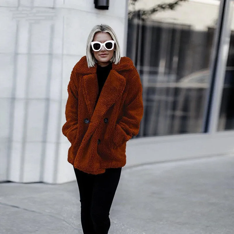 Women's Winter Soft Plush Thick Fleece Faux Fur Jacket