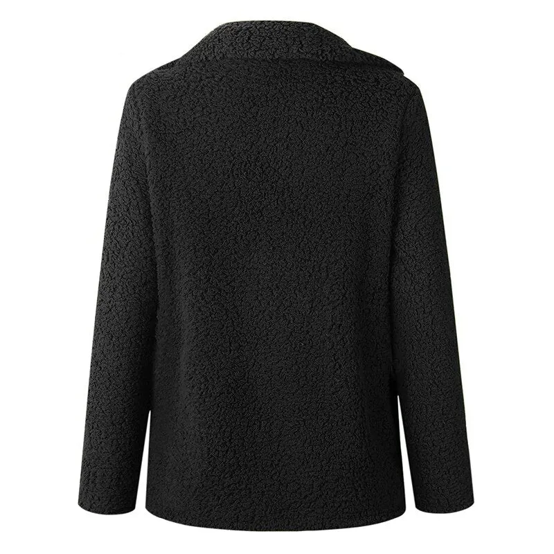 Women's Winter Soft Plush Thick Fleece Faux Fur Jacket