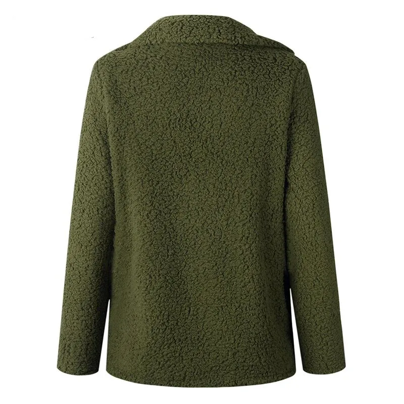 Women's Winter Soft Plush Thick Fleece Faux Fur Jacket