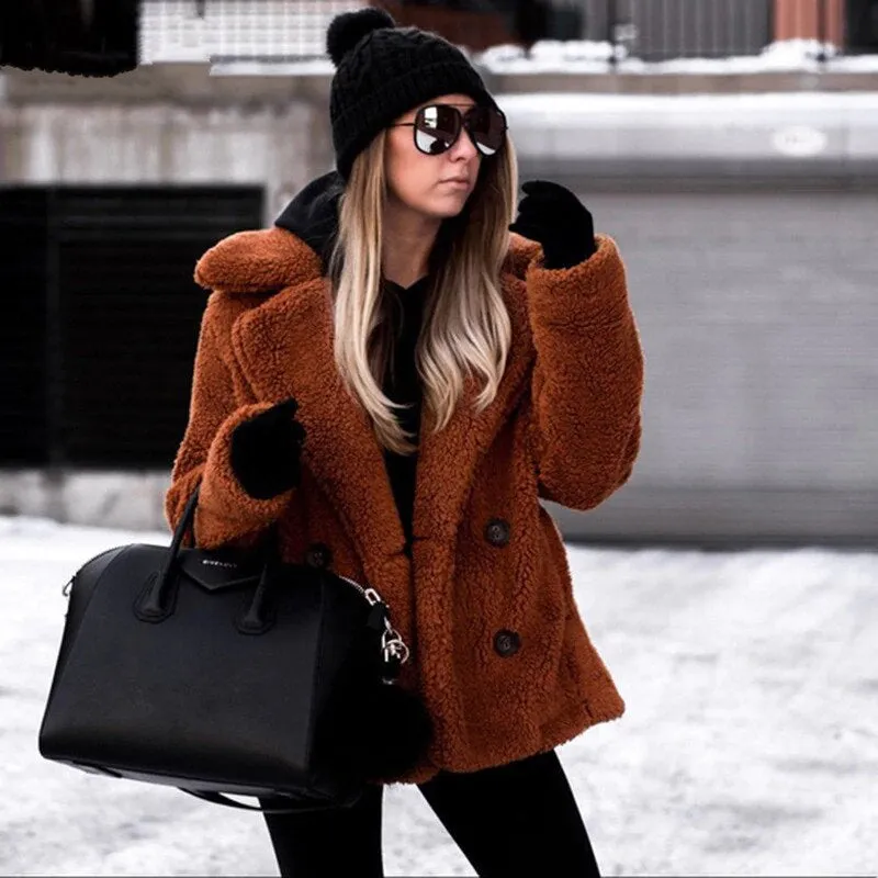 Women's Winter Soft Plush Thick Fleece Faux Fur Jacket