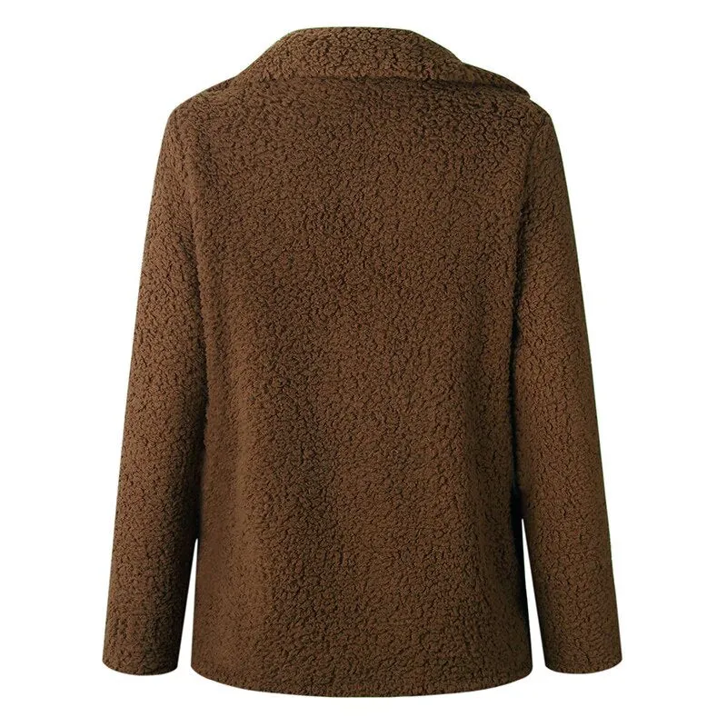 Women's Winter Soft Plush Thick Fleece Faux Fur Jacket