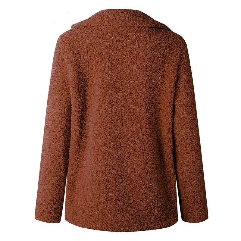 Women's Winter Soft Plush Thick Fleece Faux Fur Jacket