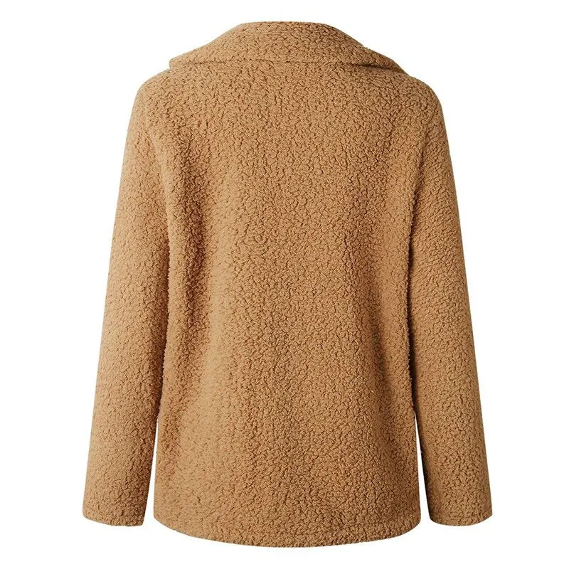 Women's Winter Soft Plush Thick Fleece Faux Fur Jacket