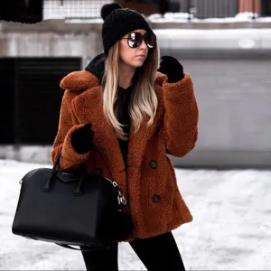 Women's Winter Soft Plush Thick Fleece Faux Fur Jacket