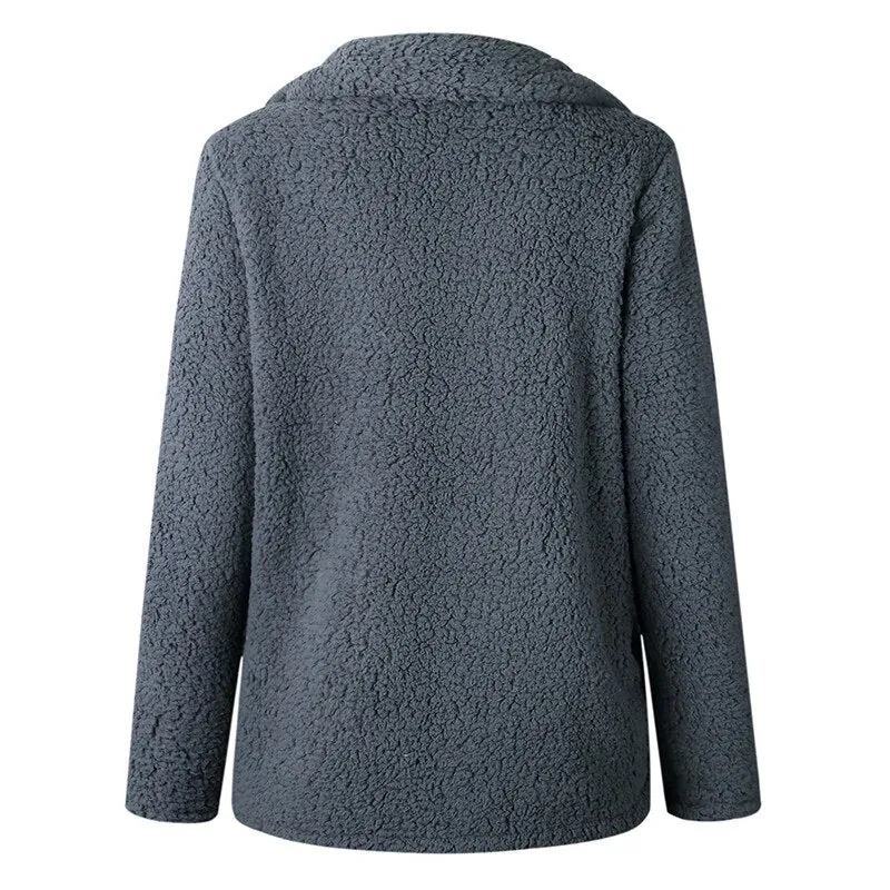 Women's Winter Soft Plush Thick Fleece Faux Fur Jacket