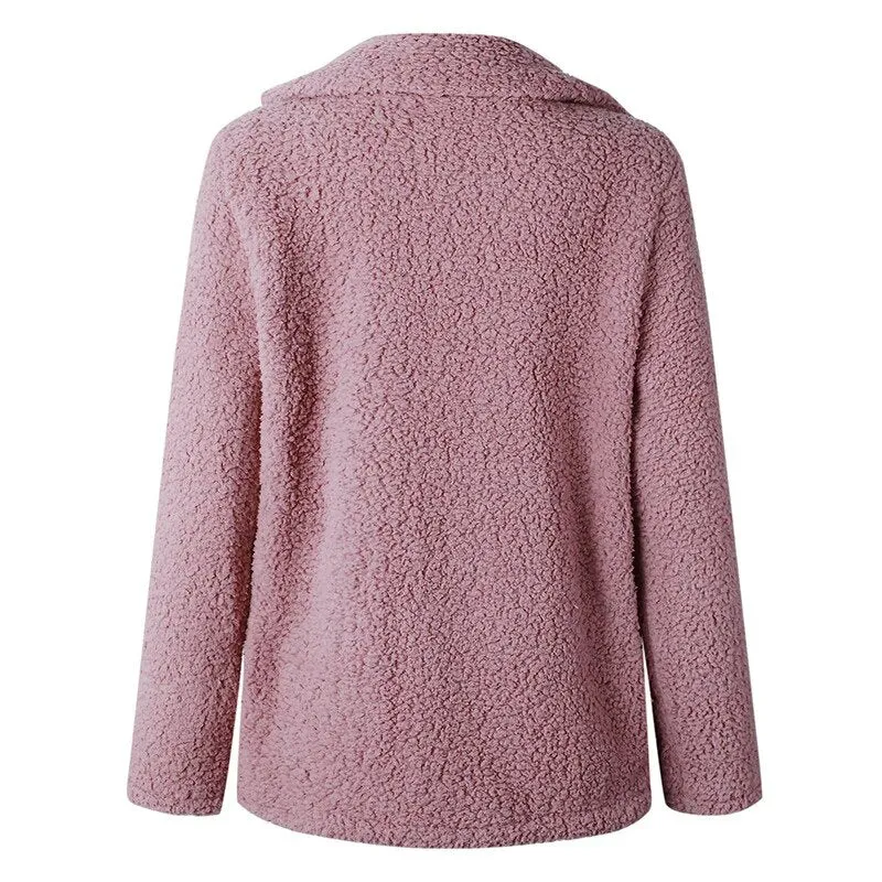 Women's Winter Soft Plush Thick Fleece Faux Fur Jacket