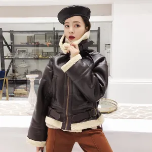 Women's Winter Warm Faux Sheepskin Short Coat With Zipper