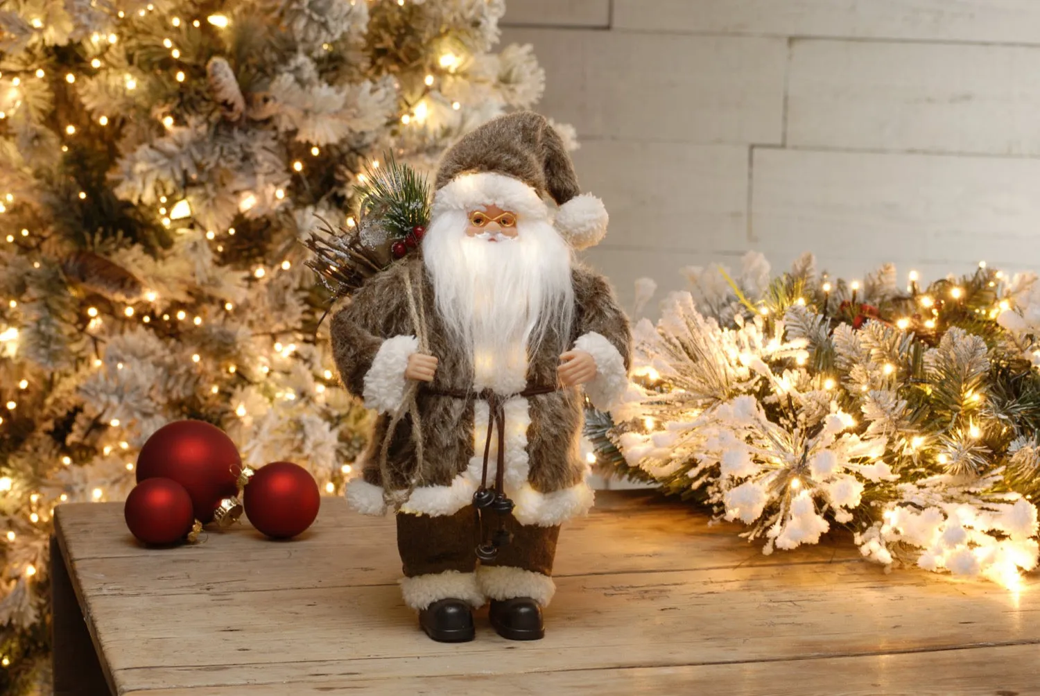 Woodland Standing Light Up Santa with Sack